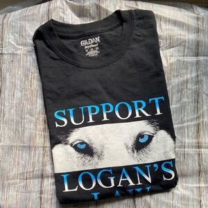 Logan’s Law Black Tee with Blue and White Husky Design